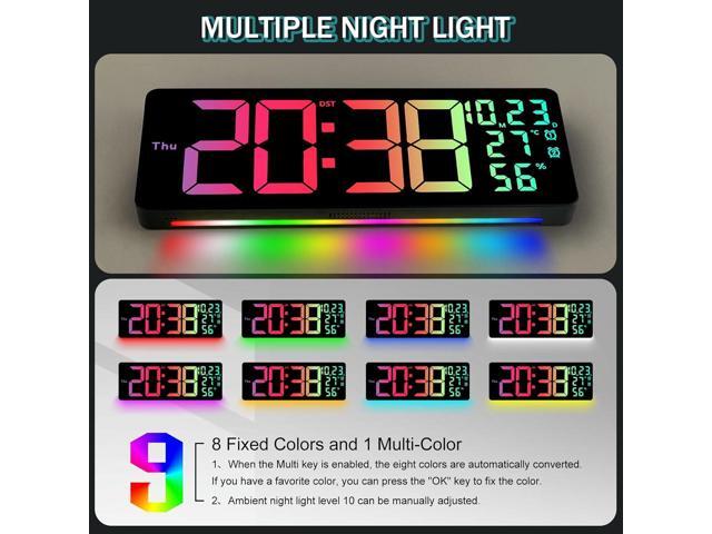 JoFomp 17.3' Large Digital Wall Clock, LED Digital Clock Large Display with Remote Control, Alarm Clock with Temp/DST/Dimmer/Humidity/Timer/Ambient...