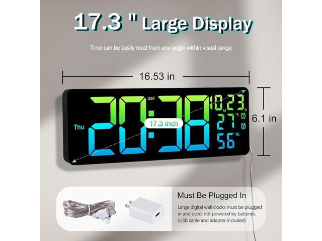 JoFomp 17.3' Large Digital Wall Clock, LED Digital Clock Large Display with Remote Control, Alarm Clock with Temp/DST/Dimmer/Humidity/Timer/Ambient...