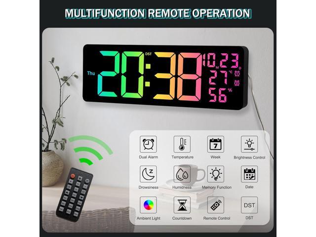 JoFomp 17.3' Large Digital Wall Clock, LED Digital Clock Large Display with Remote Control, Alarm Clock with Temp/DST/Dimmer/Humidity/Timer/Ambient...