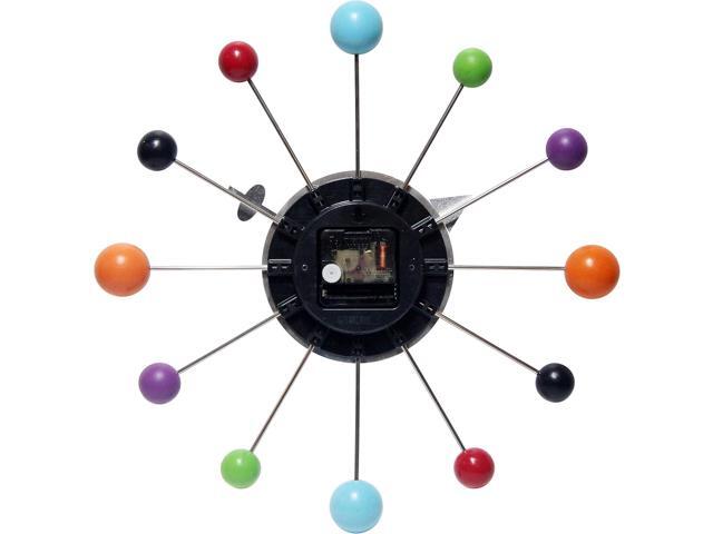 Infinity Instruments Orb Spoke Midcentury Modern 15 inch Retro Starburst Ball Wall Clock Quiet Quartz Movement Mid Century Decorative, Multi,...