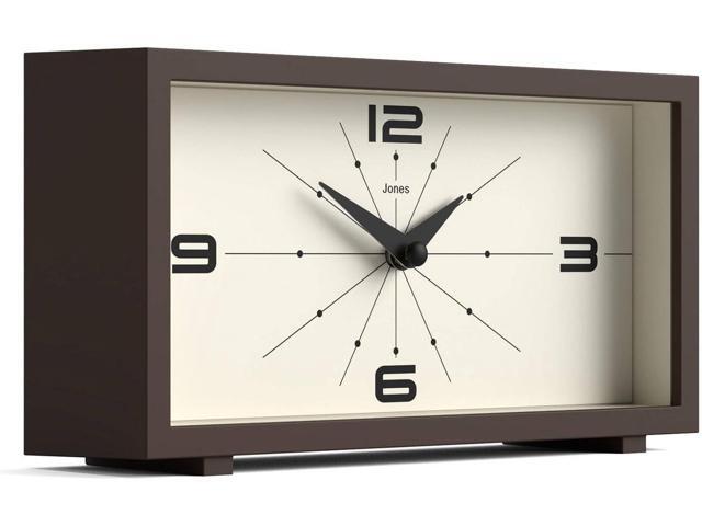 JONES CLOCKS 'Odeon' Desk Clock Modern Rectangular Design in Brown, Stylish Retro Look for Shelf, Table, Mantel or Bedside
