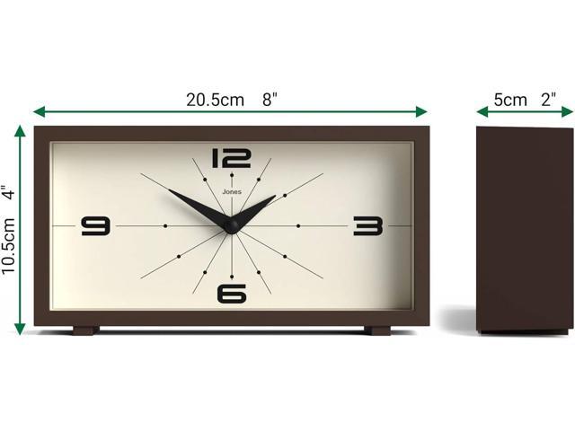 JONES CLOCKS 'Odeon' Desk Clock Modern Rectangular Design in Brown, Stylish Retro Look for Shelf, Table, Mantel or Bedside