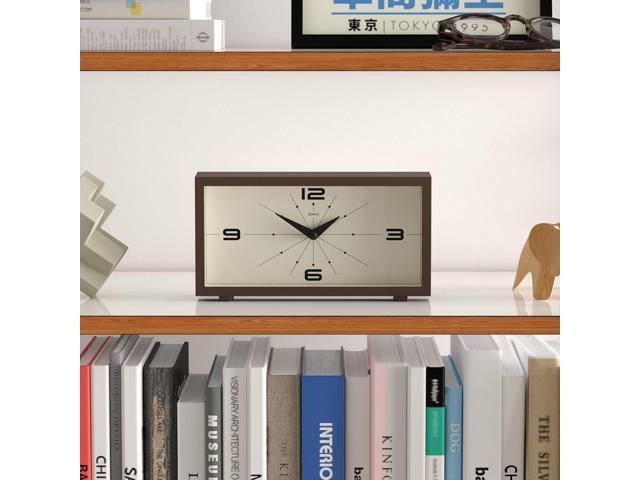 JONES CLOCKS 'Odeon' Desk Clock Modern Rectangular Design in Brown, Stylish Retro Look for Shelf, Table, Mantel or Bedside