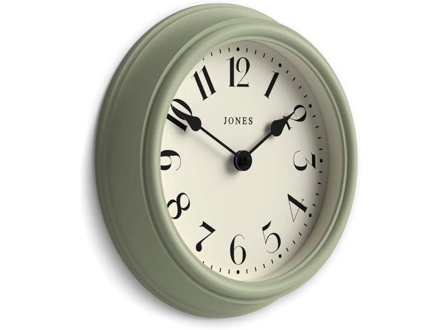 JONES CLOCKS Frieze Wall Clock Small Elegant Classic Round Clock 9 inch Green Pretty Design Ideal for The Kitchen, Living Room, Bedroom,...