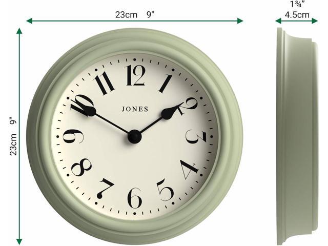 JONES CLOCKS Frieze Wall Clock Small Elegant Classic Round Clock 9 inch Green Pretty Design Ideal for The Kitchen, Living Room, Bedroom,...