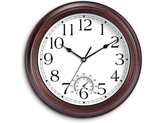 14 Inch Outdoor Wall Clock with Thermometers, Vintage Silent Wall Clocks Battery Operated, Retro Non-Ticking Clock Decorative for Living Room,...