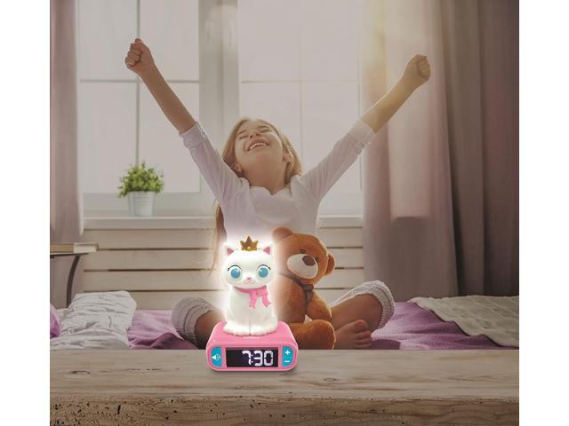 LEXiBOOK - Kitten Digital Alarm Clock for Kids with Night Light Snooze, Childrens Clock, Luminous Cat, White and Pink Colours - RL800KT