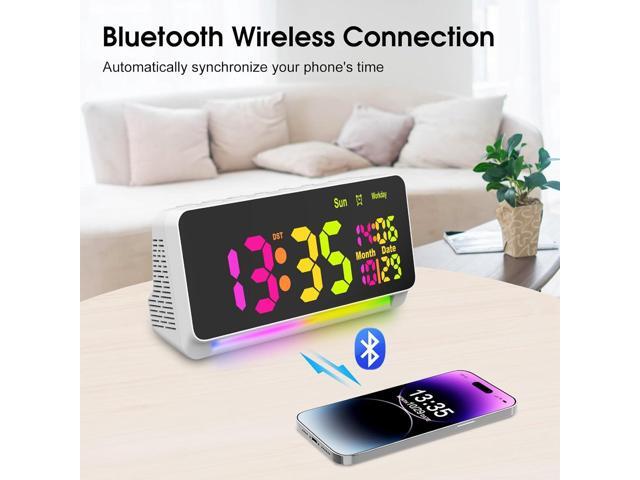 120db Super Loud Alarm Clock for Heavy Sleepers, Bluetooth Connection, 15 Wake Up Sounds, 7 Color Night Light, Dynamic RGB Color Changing, 0-100%...