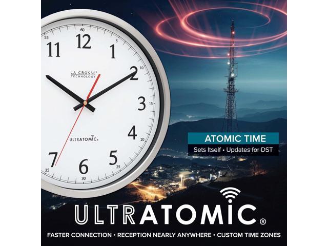 La Crosse Technology 404-1235UA-PL UltrAtomic 14 inch Stainless Steel Wall Clock, Shatterproof Lens, Silver