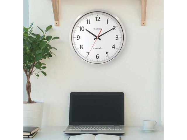 La Crosse Technology 404-1235UA-PL UltrAtomic 14 inch Stainless Steel Wall Clock, Shatterproof Lens, Silver