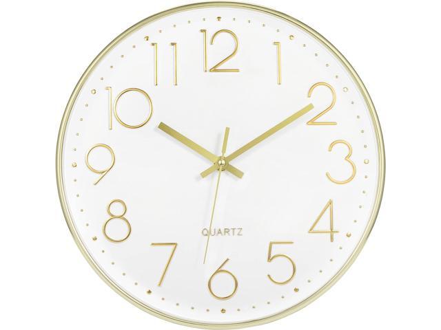 Foxtop Gold Wall Clock 12 Inch Silent Non-Ticking Battery Operated Round Modern Wall Clock for Living Room Bedroom Kitchen Home Office Decor