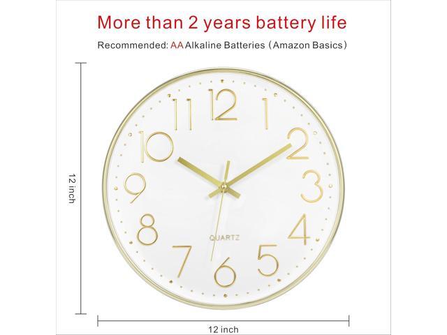 Foxtop Gold Wall Clock 12 Inch Silent Non-Ticking Battery Operated Round Modern Wall Clock for Living Room Bedroom Kitchen Home Office Decor