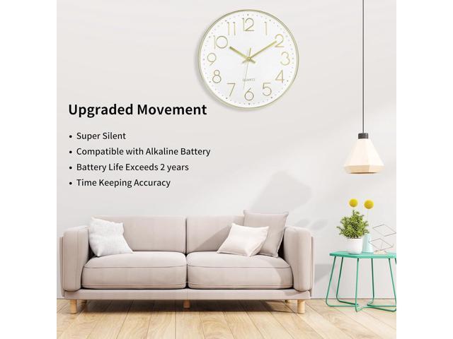 Foxtop Gold Wall Clock 12 Inch Silent Non-Ticking Battery Operated Round Modern Wall Clock for Living Room Bedroom Kitchen Home Office Decor