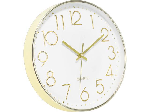 Foxtop Gold Wall Clock 12 Inch Silent Non-Ticking Battery Operated Round Modern Wall Clock for Living Room Bedroom Kitchen Home Office Decor