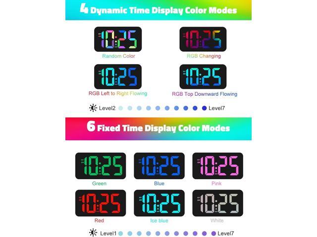 Mesqool Digital Alarm Clock for Bedrooms - Plug-in LED Clock with Dynamic RGB Digits, Dimmable Display & Night Light, 7 Color Options, Adjustable...