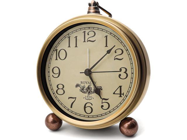 Maxspace Metal Golden Table Clock, Retro Vintage Non-Ticking Small Alarm Clock,Battery Operated Silent Quartz Movement HD Glass Desk Clock for...
