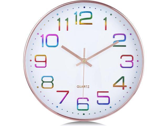 Lafocuse 12 Inch Colorful Wall Clock Battery Operated for Kitchen Living Room, Silent Rose Gold Analog Clock for Girls Bedroom Home Décor