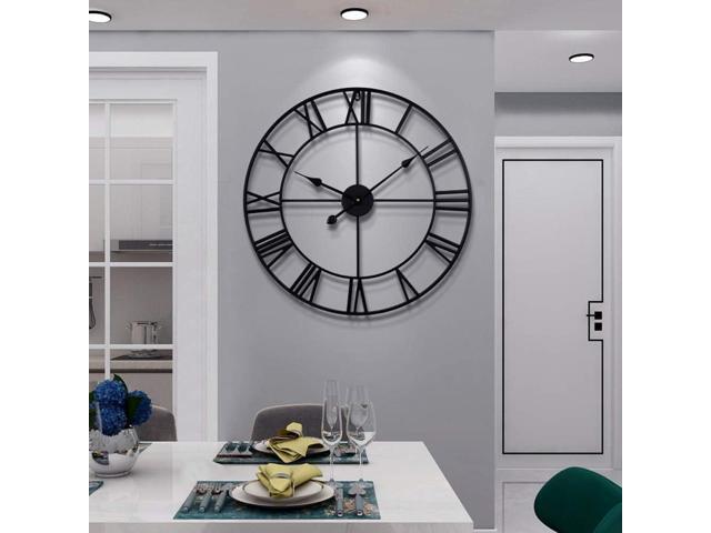 LEIKE Large Wall Clock, 24' Completely Silent, Non Ticking, Battery-Operated,Rustic Round Modern Metal Wall Clock Decor for Living Room, Bedroom...