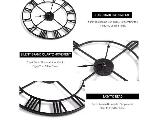 LEIKE Large Wall Clock, 24' Completely Silent, Non Ticking, Battery-Operated,Rustic Round Modern Metal Wall Clock Decor for Living Room, Bedroom...
