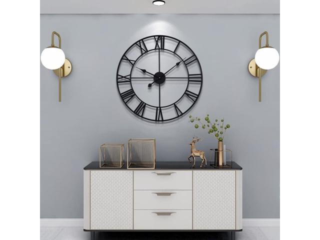 LEIKE Large Wall Clock, 24' Completely Silent, Non Ticking, Battery-Operated,Rustic Round Modern Metal Wall Clock Decor for Living Room, Bedroom...