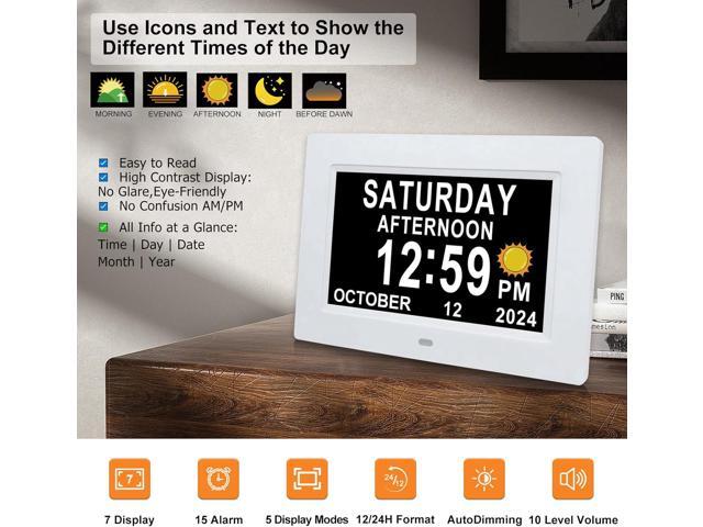 Digital Calendar Dementia Alarm Clock with Day and Date for Elderly - 15 Alarms 5 Colors Display Digital Clock Large Display Alzheimers Large...