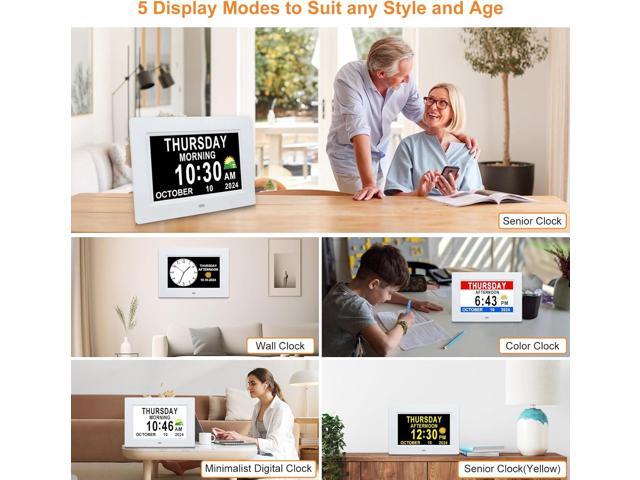 Digital Calendar Dementia Alarm Clock with Day and Date for Elderly - 15 Alarms 5 Colors Display Digital Clock Large Display Alzheimers Large...