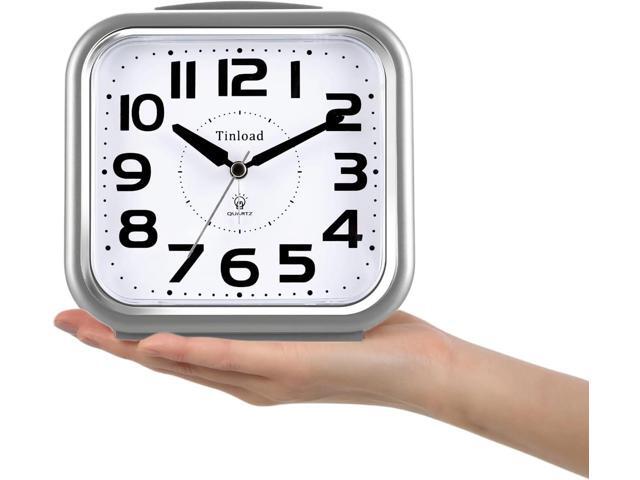 5.5' Large Analog Alarm Clock Silent Non Ticking, Gentle Wake, Beep Sounds, Increasing Volume, Battery Operated Snooze and Manual Light, Easy Set
