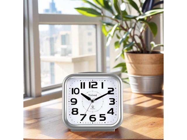 5.5' Large Analog Alarm Clock Silent Non Ticking, Gentle Wake, Beep Sounds, Increasing Volume, Battery Operated Snooze and Manual Light, Easy Set