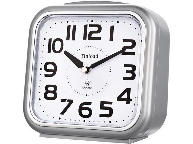 5.5' Large Analog Alarm Clock Silent Non Ticking, Gentle Wake, Beep Sounds, Increasing Volume, Battery Operated Snooze and Manual Light, Easy Set