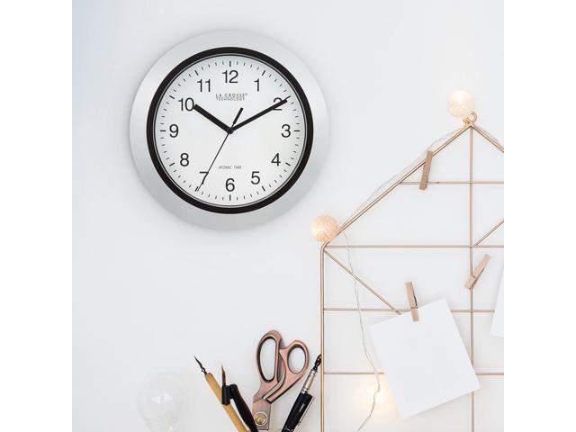 La Crosse Technology WT-3102S Atomic Analog Wall Clock, 10', Silver