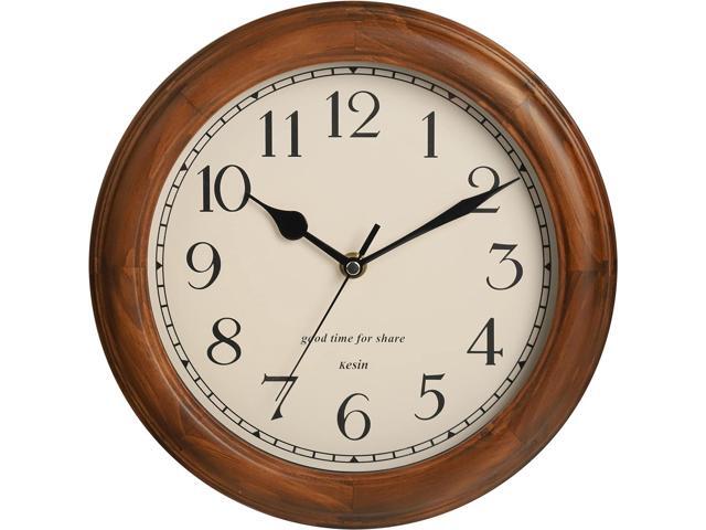 Wooden Wall Clock with Retro Design, 11 Inches Round Wall Clocks Battery Operated Silent Non-Ticking, Big Arabic Numerals, for Kitchen Living Room...