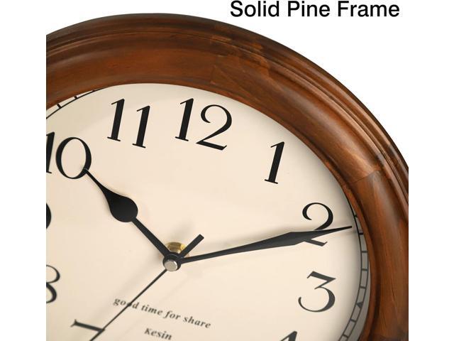 Wooden Wall Clock with Retro Design, 11 Inches Round Wall Clocks Battery Operated Silent Non-Ticking, Big Arabic Numerals, for Kitchen Living Room...