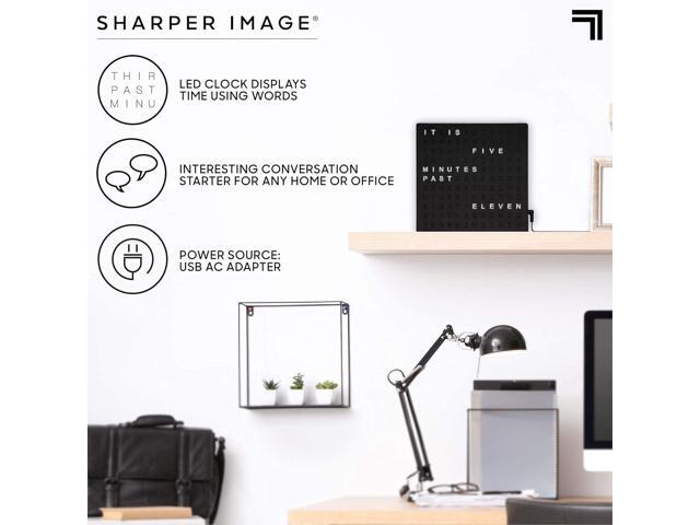 Sharper Image LED Light-Up Word Clock, 7.75' Modern Design, Electronic Accent Wall or Desk Clock, USB Cord & Power Adapter, Unique Contemporary...