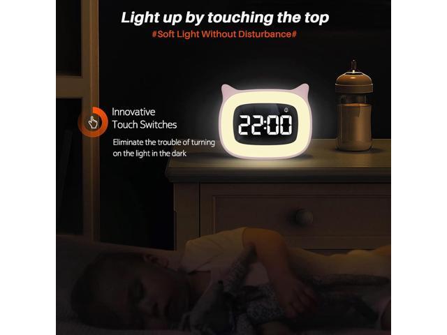 Kids Alarm Clock with Night Light & 18 Ringtones,Rechargeable,Cute Cat Ear Clock for Boys Girls Birthday Presents,Digital Clock for Children's...
