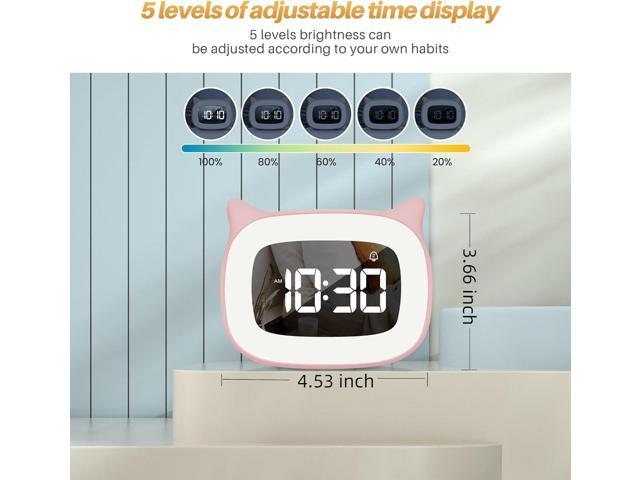 Kids Alarm Clock with Night Light & 18 Ringtones,Rechargeable,Cute Cat Ear Clock for Boys Girls Birthday Presents,Digital Clock for Children's...