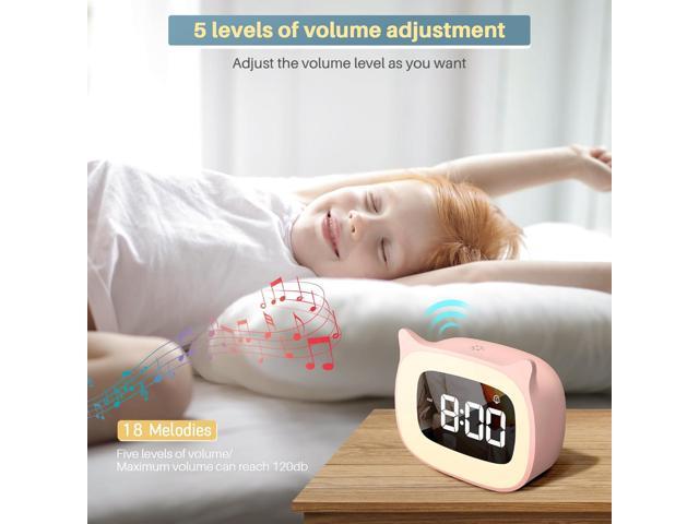 Kids Alarm Clock with Night Light & 18 Ringtones,Rechargeable,Cute Cat Ear Clock for Boys Girls Birthday Presents,Digital Clock for Children's...