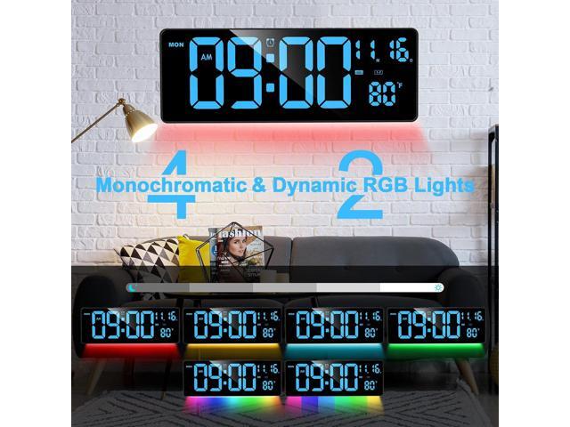XREXS Digital Wall Clock Large Display, 16.5' LED Wall Clock with 6 Color Changes Night Lights, Auto DST, Count Up/Down Timer with Remote Control...