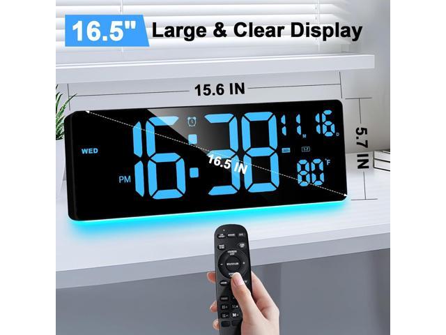 XREXS Digital Wall Clock Large Display, 16.5' LED Wall Clock with 6 Color Changes Night Lights, Auto DST, Count Up/Down Timer with Remote Control...