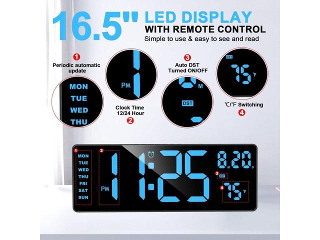 XREXS Digital Wall Clock Large Display, 16.5' LED Wall Clock with 6 Color Changes Night Lights, Auto DST, Count Up/Down Timer with Remote Control...