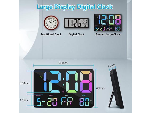 Amgico Digital Alarm Clock with Snooze, Temperature, Auto Dimming, 11.5' Large Display Calendar, Desk/Wall Clock for Bedroom, Living Room, Office,...