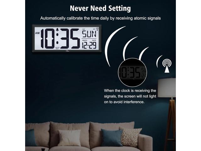 WallarGe 14.5'' Atomic Clock with Backlight, Large Digital Wall Clock Battery Operated, Large Display with Temperature and Date, Easy to Read and...
