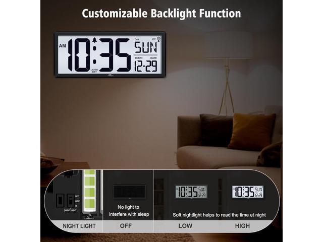 WallarGe 14.5'' Atomic Clock with Backlight, Large Digital Wall Clock Battery Operated, Large Display with Temperature and Date, Easy to Read and...