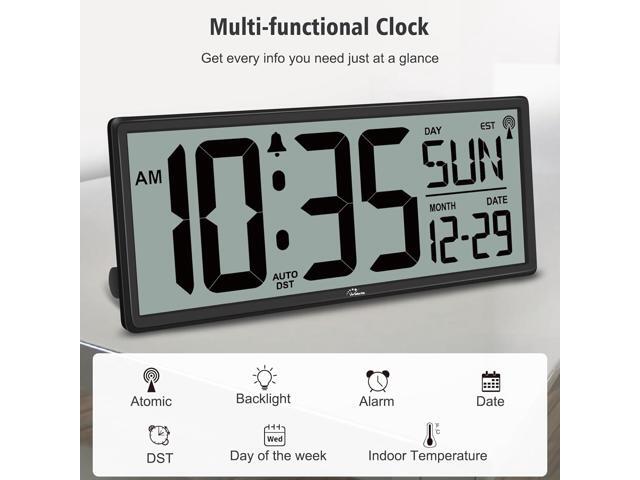 WallarGe 14.5'' Atomic Clock with Backlight, Large Digital Wall Clock Battery Operated, Large Display with Temperature and Date, Easy to Read and...