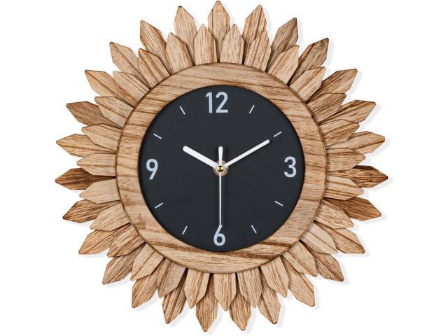 Honiway Wall Clock Battery Operated 12 in Rustic Wood Boho Sunburst Decorative Wall Clock Silent Non Ticking Farmhouse Small Wall Clocks for Living...