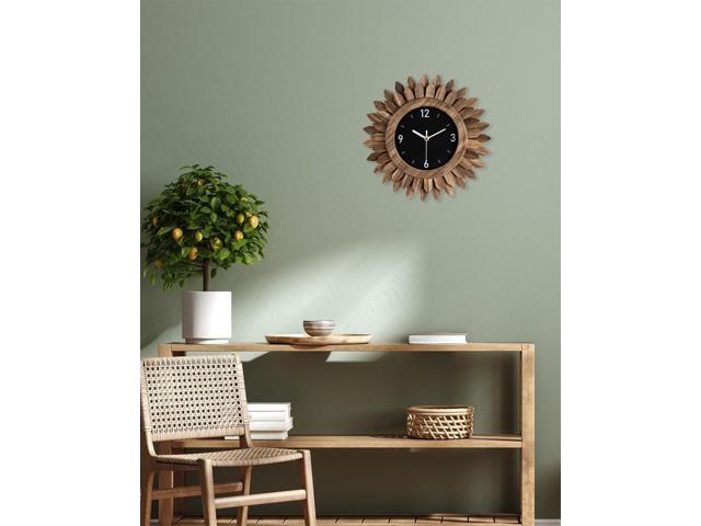 Honiway Wall Clock Battery Operated 12 in Rustic Wood Boho Sunburst Decorative Wall Clock Silent Non Ticking Farmhouse Small Wall Clocks for Living...