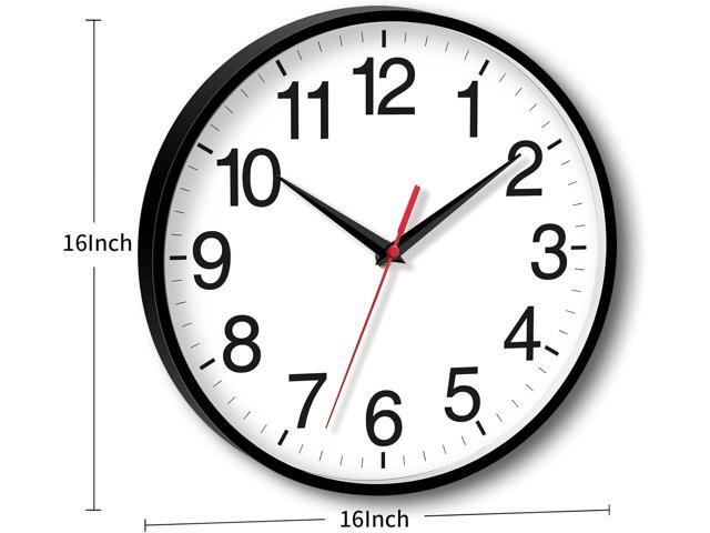 16 Inch Wall Clock Modern Battery Operated Silent Non Ticking Large Analog Clock for Living Room Office Home Bedroom Kitchen Bathroom(Black)