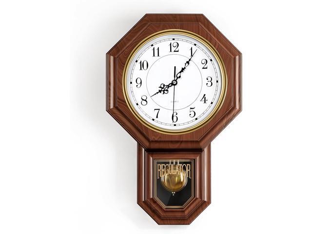 Pendulum Wall Clock Battery Operated, Imitation Wood Plastic Regulator Clock with Pendulum,Vintage Decorative Wall Clocks for Living...