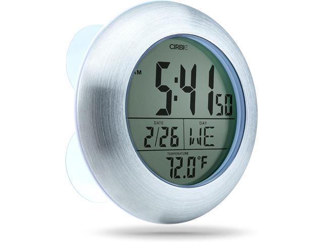 Extra Large Shower Clock with Suction Cups, Date and Temperature, Water Resistant Clock for Bathroom