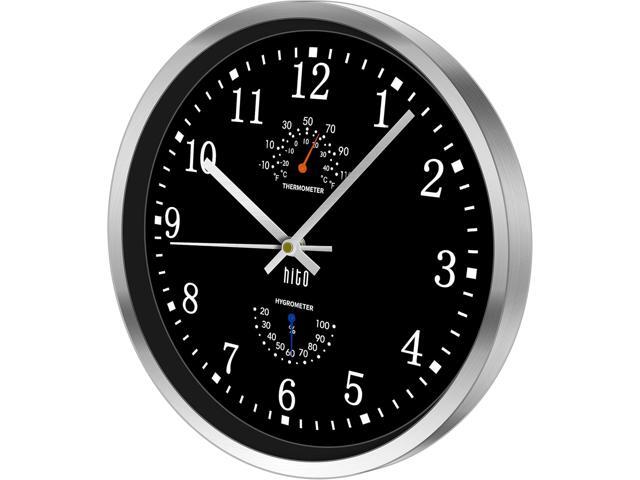 HITO 12 Inch Silent Wall Clock Battery Operated Non Ticking Glass Cover Silver Aluminum Frame, for Kitchen, Bedroom, Home Office, Living Room Decor...