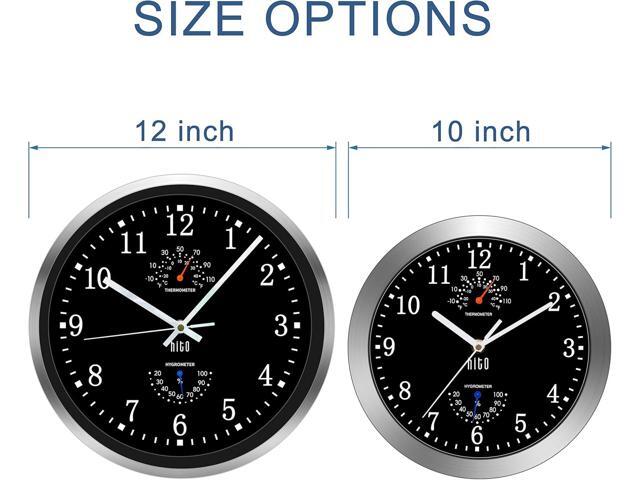 HITO 12 Inch Silent Wall Clock Battery Operated Non Ticking Glass Cover Silver Aluminum Frame, for Kitchen, Bedroom, Home Office, Living Room Decor...